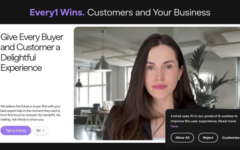 1mind página de inicio, AI agentes de ventas sobrehumanos